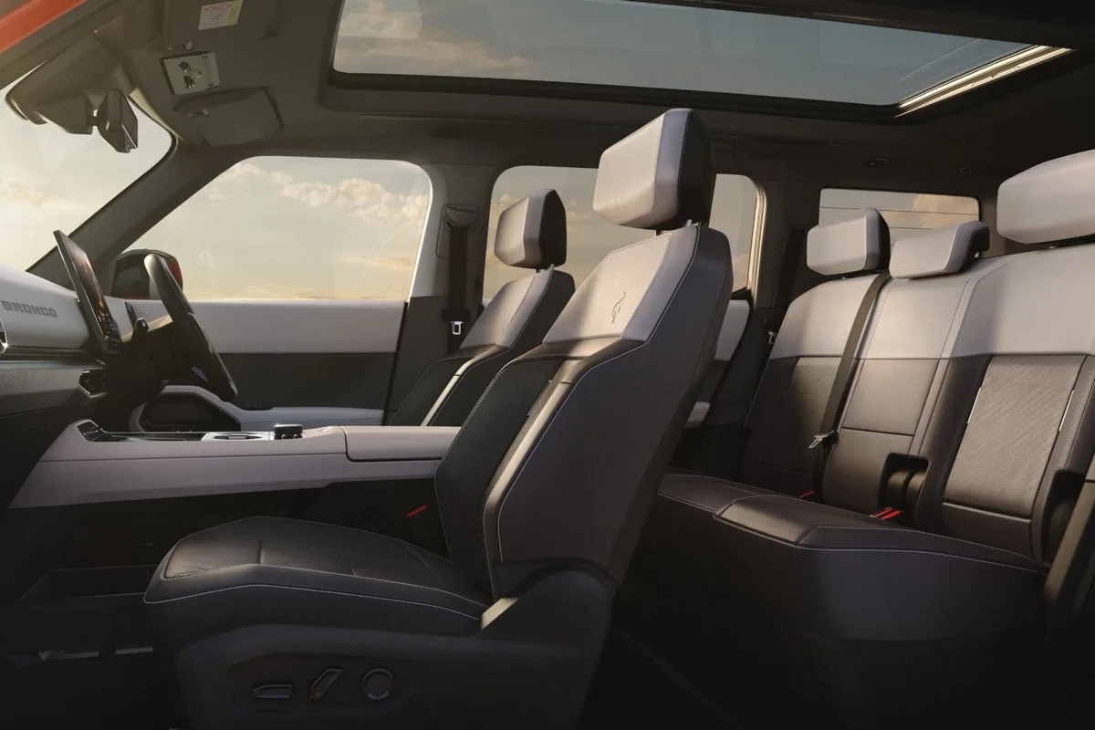 Ford Bronco Basecamp front and rear seats under the panoramic glass roof