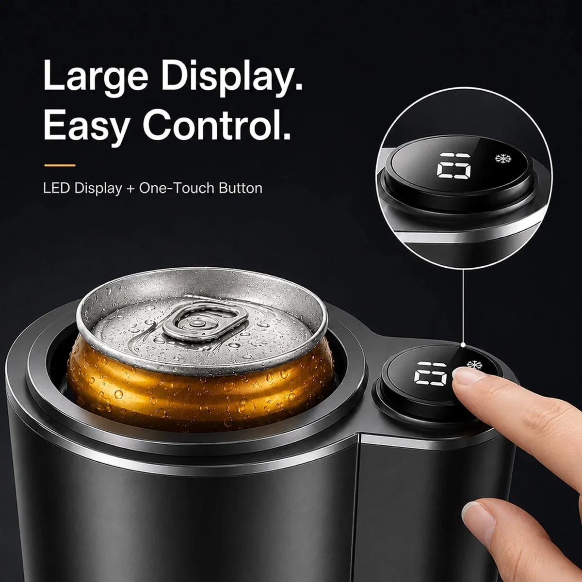 Finger pressing the button beside the LED temperature display