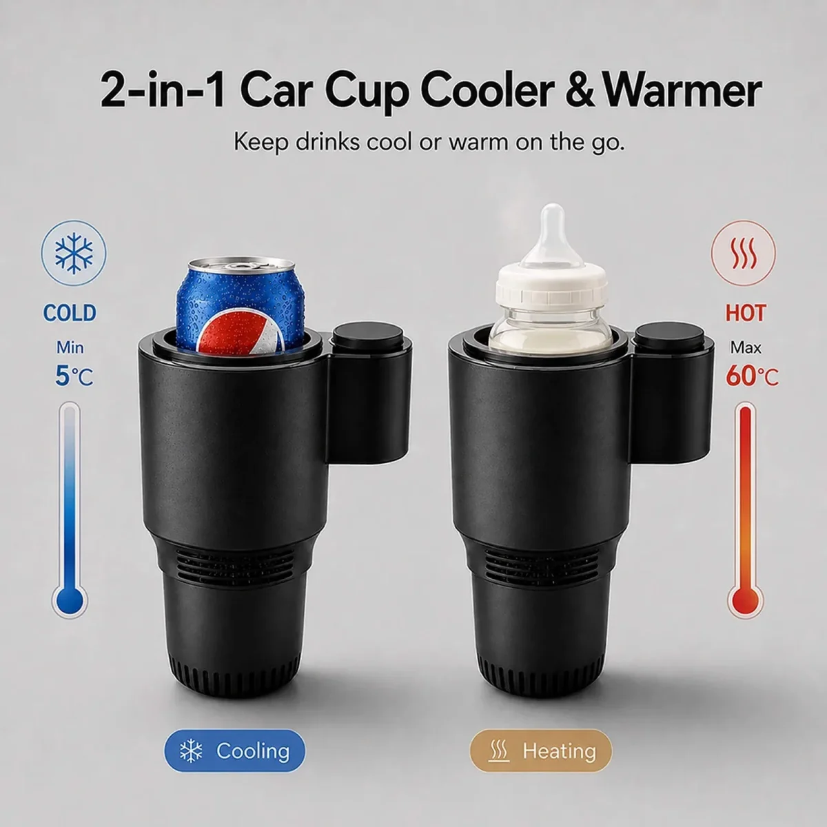 Cooling to 5C with a can and heating to 60C with a baby bottle