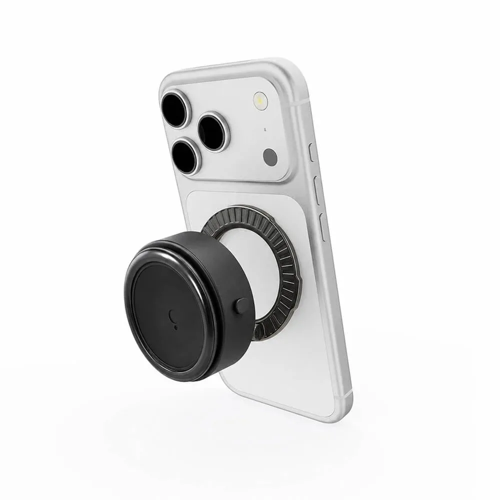 Ottocast MCM11 Flex folded flat against the back of an iPhone