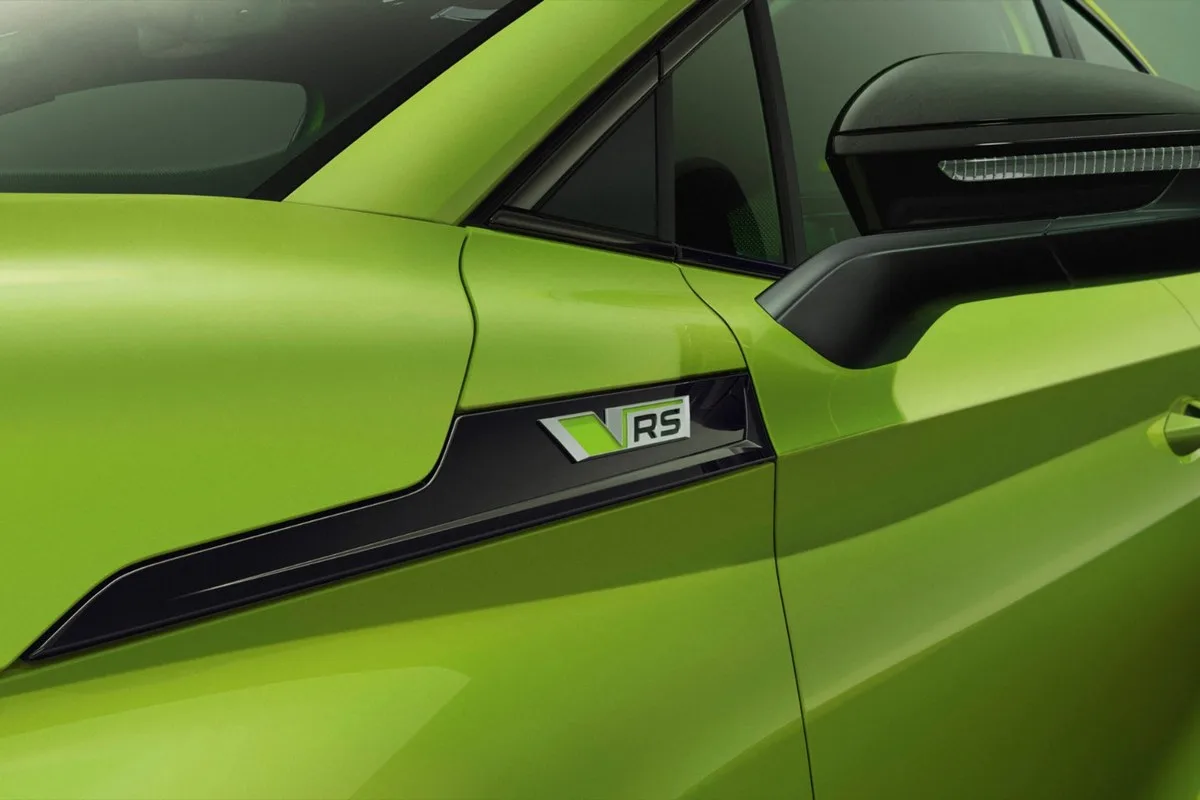 The vRS badge on the front door of the Skoda Enyaq RS