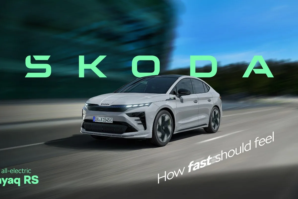 Skoda Enyaq RS Coupe in the How fast should feel campaign artwork