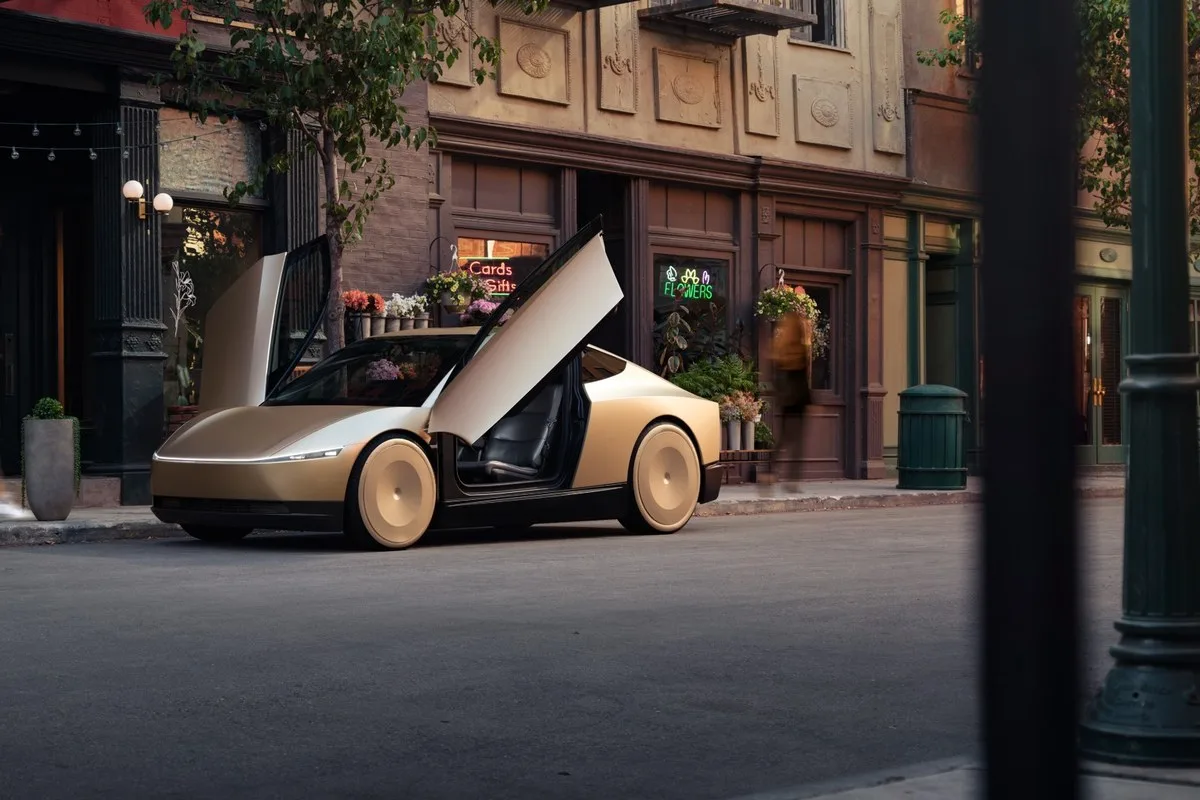 Tesla Cybercab with butterfly doors open