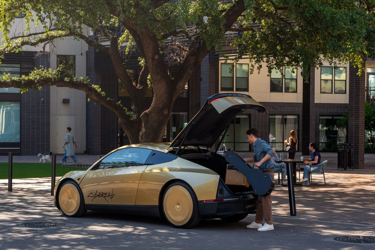 Tesla Cybercab with the boot open