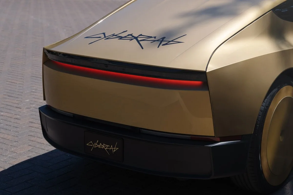 Tesla Cybercab rear with Cybercab lettering