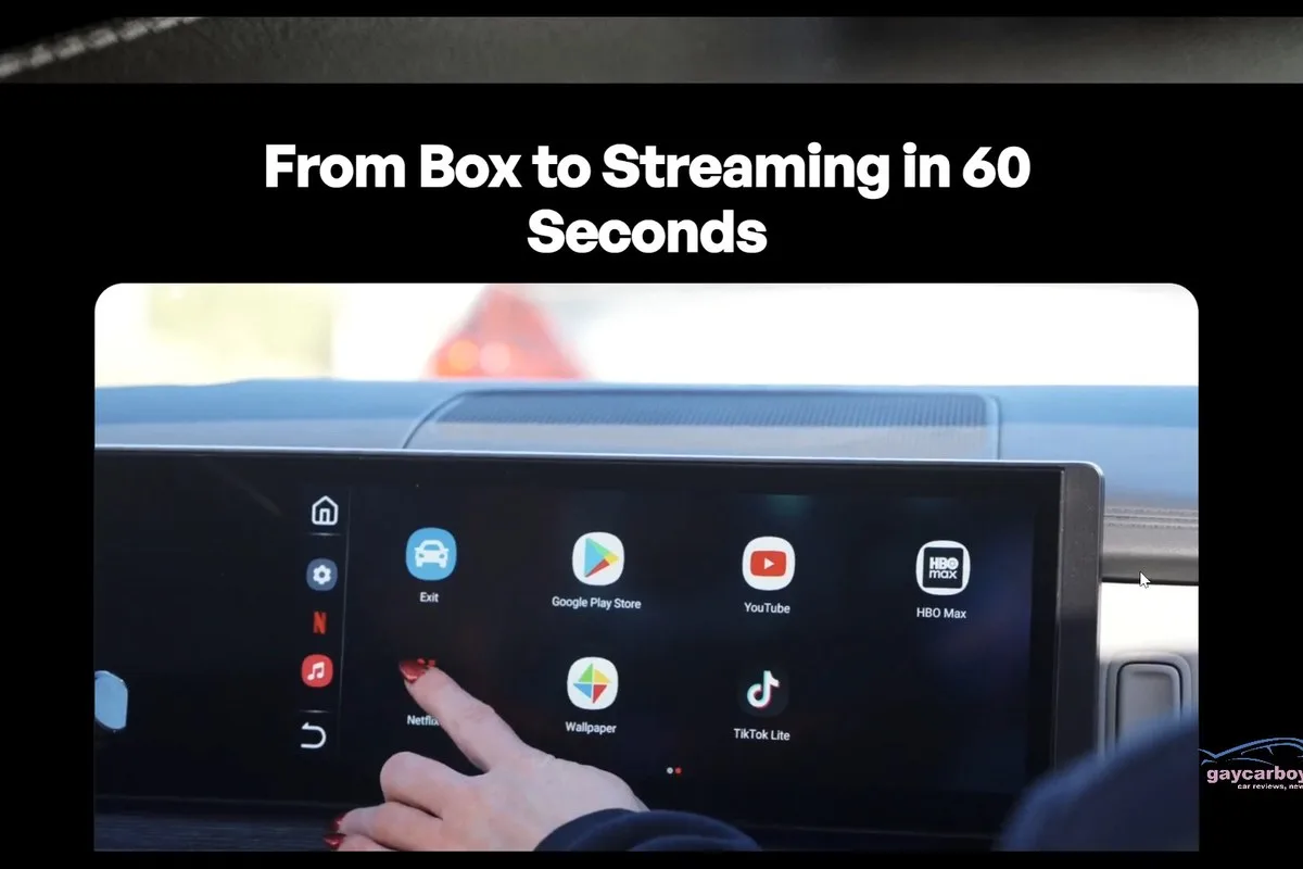 Car screen showing Netflix, YouTube and other streaming apps