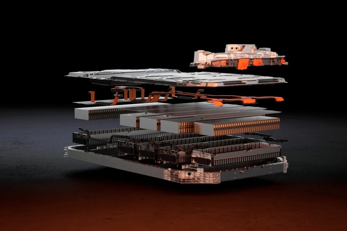 Jaguar Type 01 battery pack, exploded view