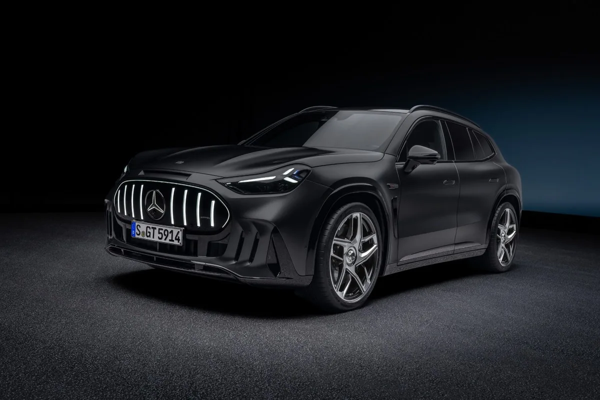 Mercedes-AMG GT SUV front three-quarter in matt black