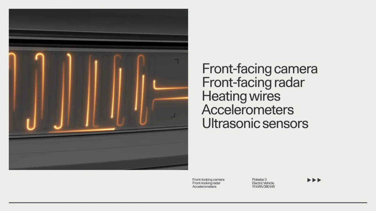 Heating wires glowing inside the Polestar 3 SmartZone panel