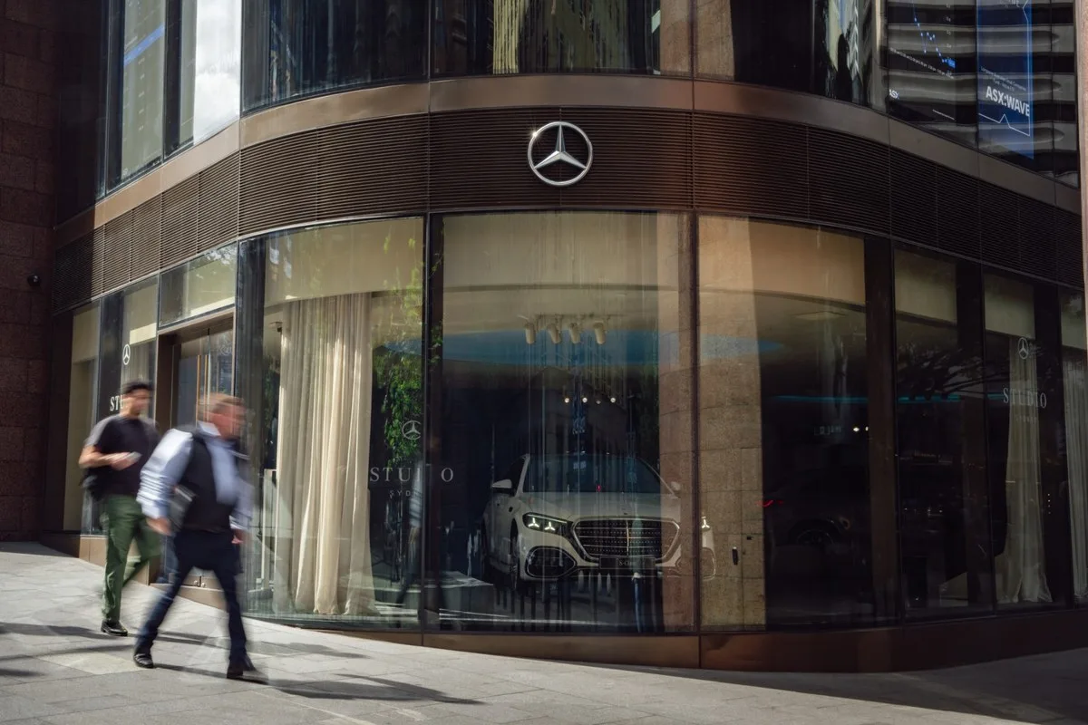 Mercedes-Benz Studio Sydney shopfront at 39 Martin Place with the S-Class in the window